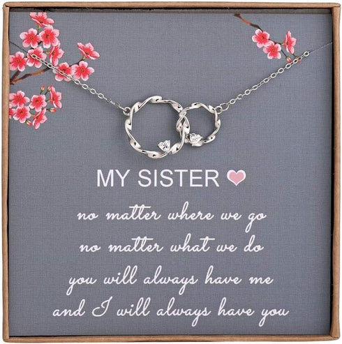 Sister Gifts from Sister, Sterling Silver Interlocking Infinity 2 Circles Necklace for Sisters, Big Sister Little Sister Gift, Birthday Jewelry Fr...