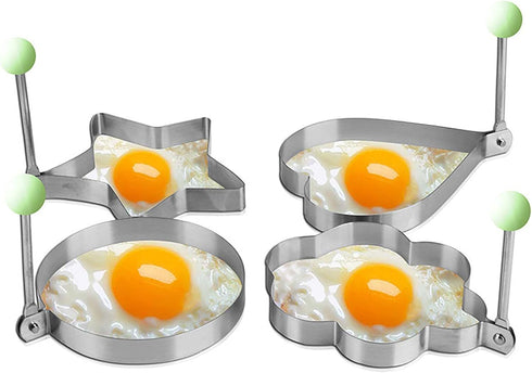 Stainless Steel Egg Molds, 5 Pack 3.5 Inch Different Shape Silver Egg Ring Molds for Cooking and Griddle of Egg, Flapjack, and Bread and Chocolate...