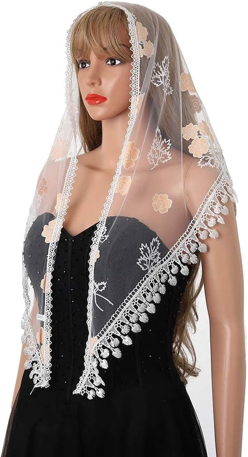 Wedding Church Veils Lace Scarf Floral Shawl Mass Tulle Head Covering Cathedral Mantilla Veil for Women...