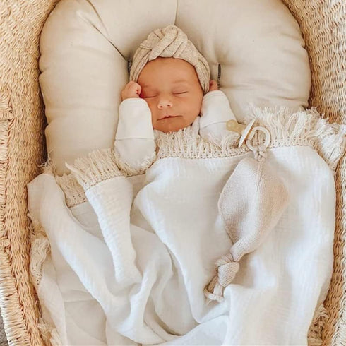 Cotton Muslin Baby Blanket with Tassel?Large 47" x 47" Baby Receiving Blanket with Fringe, Boho Muslin Swaddle Blanket with Fringe, Nursery Decor ...