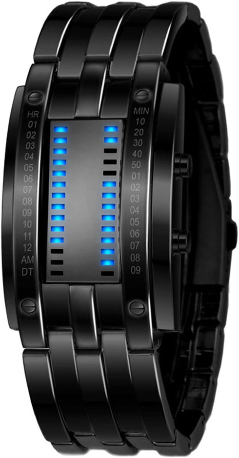 Fashion Mens Binary Sports Watch Digital LED Matrix Waterproof Outdoor Casual Black Bracelet Square Blue Backlit Watches...