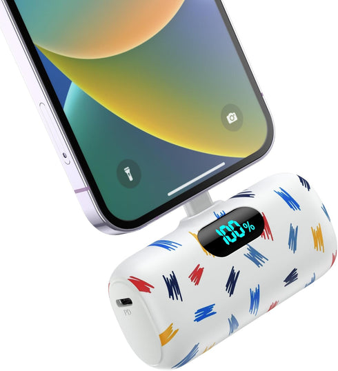 Small Portable Charger for iPhone,5000mAh Colorful Mini Power Bank,PD Fast Charging Portable Phone Charger,LCD Display Cute Battery Pack Compatibl...
