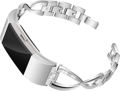 Bands Compatible with Fitbit Charge 2, Metal Bands with Rhinestone Bling Replacement Bractlet Women Silver Rose Gold Black...
