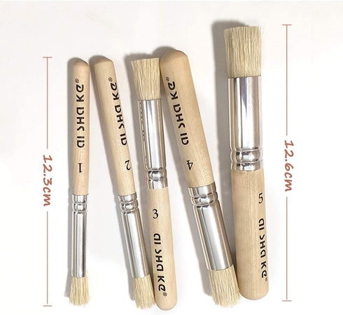 Auhoahsil Stencil Brushes Set, 5 Pcs Natural Bristle Wooden Handle Template Brushes for Wood Wall Model House Painting, Stencil Projects, Card Mak...
