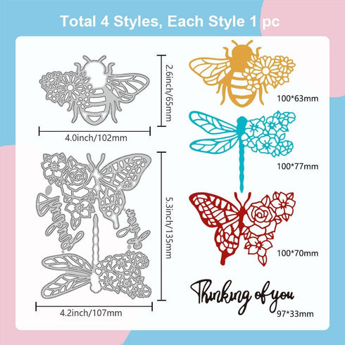 GLOBLELAND Flowers Butterfly Metal Die Cuts Bee Dragonfly Cut Dies Metal Stencils Metal Cutting Dies for Card Making Embossing Tool Stencil Scrapb...