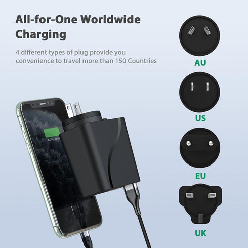 RoyPow AC to DC Converter, 110V/120V to12V Converter, 36W USB C Charger with Car Cigarette Lighter Socket, 3-Ports Wall Charger 18W PD3.0 Travel P...