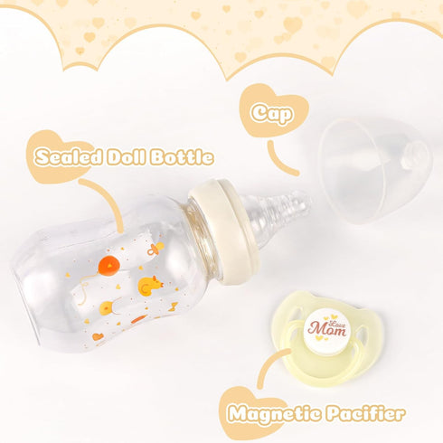 JIZHI Reborn Baby Doll Bottle and Magnetic Pacifier Set, Baby Doll Accessories for Reborn Baby Dolls, Pretend Play Feeding Toy Kids Gift (Yellow)...