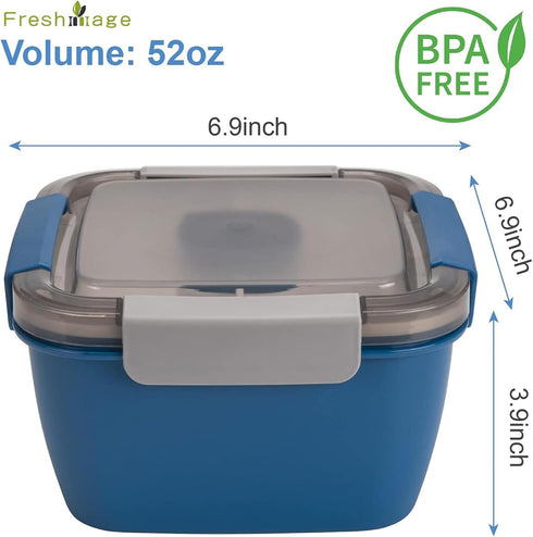 Freshmage Salad Lunch Container To Go, 52-oz Salad Bowls with 3 Compartments, Salad Dressings Container for Salad Toppings, Snacks, Men, Women (Bl...