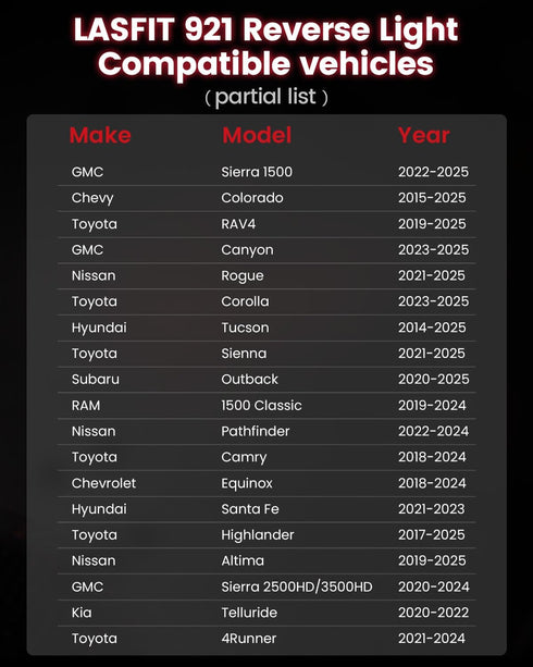 LASFIT 921 LED Bulb Reverse Lights, 912 T15 Back Up Light CANBUS Error Free W16W 906 Reversing Bulb 904 916 6000K Xenon White New Upgrade Design, ...