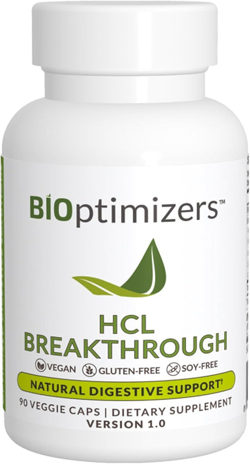 BIOptimizers HCL Breakthrough - Betaine Hydrochloride Enzymes Supplement - Assists with Protein Breakdown and Absorption - Helps Gas and Heartburn...
