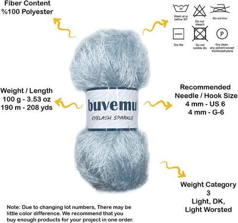 Eyelash Sparkle Fun Fur Yarn with Eye-catching Glitter 100 Gram (3.53 Ounces) 208 Yards (190 Meters) (Ice Blue) (3 Pack)......