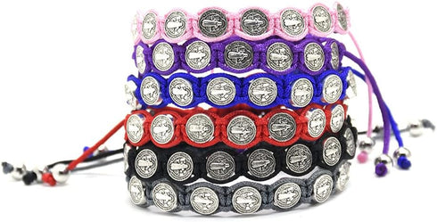 Fuqimanman2020 6pcs Saint Benedict Medal on Adjustable Cord Wrist Bracelet Set Cross Mary Virgin Saint Jude for Women Men Evil Protection Prayer R...
