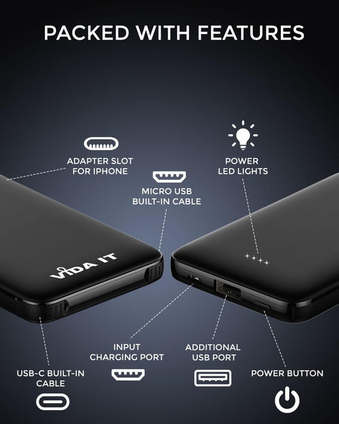 Vida IT Compact Power Bank Portable Charger for Samsung Galaxy S22 S21 S10 S7 Edge Motorola LG Google Pixel Android Cell Phone USB-C External Batt...