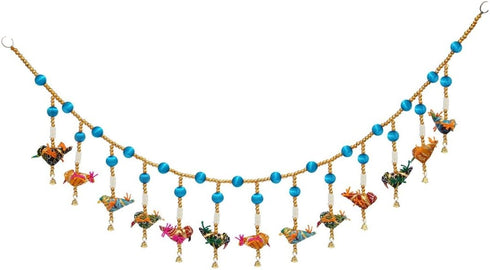 Door Hanging Bandhanwar Sky Blue Beads with Multiple Cloth Birds Hanging...
