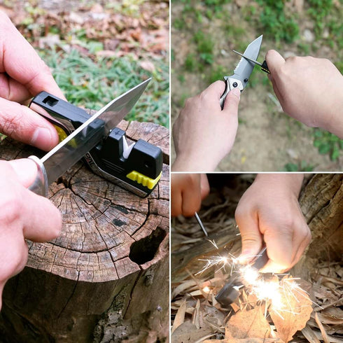 SHARPAL 101N-G Kitchen Pocket Knife Sharpener Survival Camping Tool with 2 Fire Starters Ferro Rod, Whistle & Diamond Sharpening Rod for Straight ...