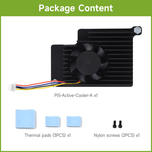 Waveshare Active Cooler Fan, Compatible with Raspberry Pi 5, Aluminium Heatsink, with Thermal Pads...