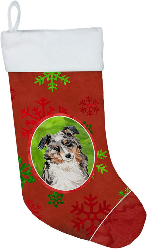 Caroline's Treasures CK3969CS Christmas Snowflakes Australian Shepherd Christmas Stocking Fireplace Hanging Stockings Christmas Season Party Decor...