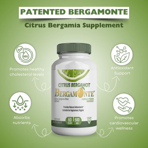 Citrus Bergamot Supplement (Citrus Bergamia) 1,000 mg per Serving (2) 60 Vegan Capsules - Patented Bergamonte...