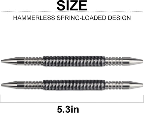 2 Pieces Dual Head Nail Setter Spring Loaded Nail Set Spring Nail Punch Hammerless Tool Kit 3/32?& 1/8? Tools 3500 PSI Striking Force Counter Punc...