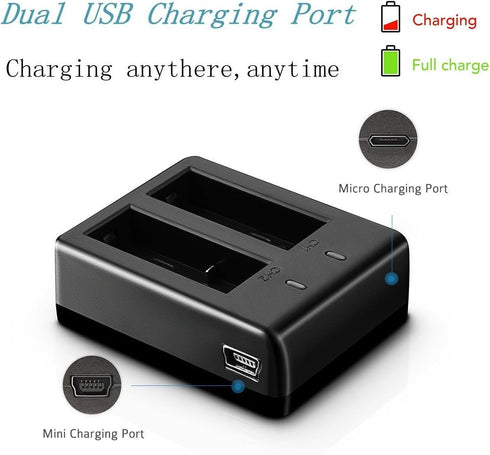 VVHOOY 3 PCS 1050mAh Rechargeable Action Camera Battery Pack Dual Battery Charger Compatible with AKASO EK7000 EK5000 Brave 4/ DBPOWER EX5000/EKEN...