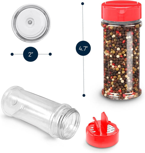 RoyalHouse 12 Pack 5.5 Oz Plastic Spice Jars with Red Cap, Clear and Safe Plastic Bottle Containers with Shaker Lids for Storing Spice, Herbs and ...