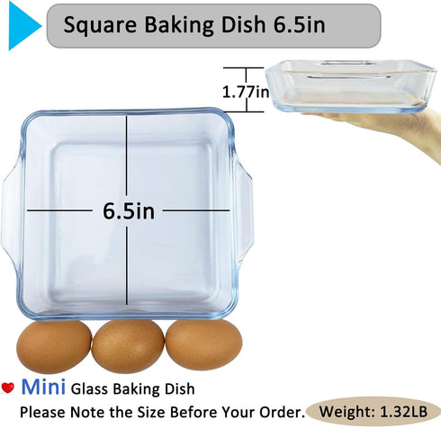 MINI- 6.5in Square Glass Baking Dish for Oven, Borosilicate Glass Casserole Dish, Glass Baking Pan for Air Fryer Oven...