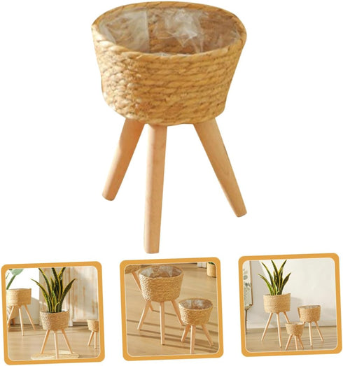 Floor Planter Stand Wicker Plant Stand Footed Wicker Baskets Flower Pot Base Floor Plant Stand Flower Pot Riser Holder Plant Flower Stool Stand Ha...