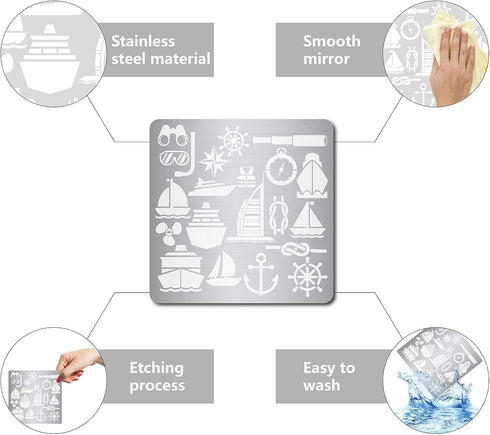 GORGECRAFT 6.3 Inch Metal Nautical Stencil Stainless Steel Ocean Anchor Lighthouse Painting Reusable Template Journal Tool for Painting, Wood Burn...