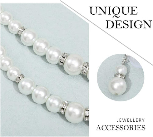 Unicra 1920s Gatsby Pearl Jewelry Set Vintage Crystal Bride Necklace Earrings Set Silver Pearl Multilayer Bridal Necklace Jewelry Accessories for ...
