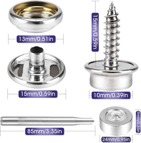 150 PCS Canvas Snap Kit with 2 Pcs Setting Tool, Marine Grade Stainless Steel 3/8" Socket Canvas Snap Button Fastener Kit and Upholstery Boat Cove...