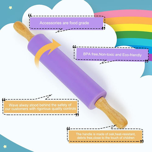 Koogel Rolling Pin for baking, 12 Inch Non-Stick Silicone Handle Rolling Pin for Kids Kitchen Activity...