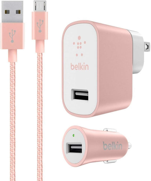 Belkin Mixit Metallic 2.4A Premium Wall and Car Charger Bundle with 4-Foot Micro USB Cable Charging Kit - for Android Phones - Rose Gold......