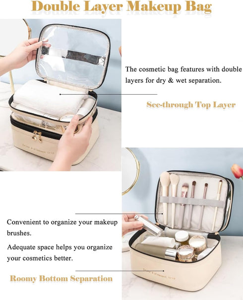 Makeup Bag, Double Layer Cosmetic Case Organizer, Girls Toiletry Bag, Clear Waterproof Cosmetic Bags With Handle, for Women Traveling Accessories ...