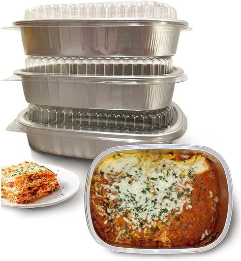 ShopexZone Aluminum Food and Storage Containers | Reusable & Disposable Tray with Lids | Freezer & Oven Safe | Meal Prep, Baking, Roasting, Storin...