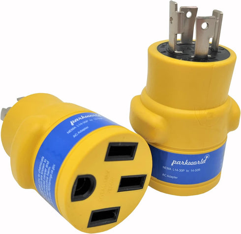 Parkworld 691944 Power Adapter 4-Prong Generator 30A Locking L14-30P Male to RV/EV 50 AMP 14-50R Female (Yellow)...