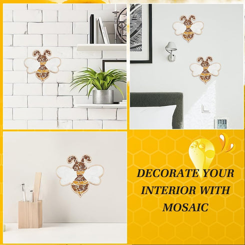 WEBEEDY 2 Sets DIY Bee Mosaic Kit Creativity DIY Mosaic Coaster Kit for Adults Fun DIY Art and Craft Supplies Handmade Home Decor Gifts DIY Glass ...