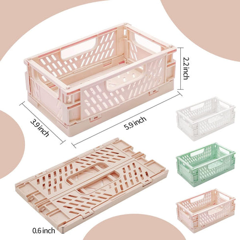 3 Pack Mini Plastic Storage Basket for Shelf Organizing,Collapsible Crate Folding Storage Bin for Desk Organizer Stackable Containers for Home Kit...