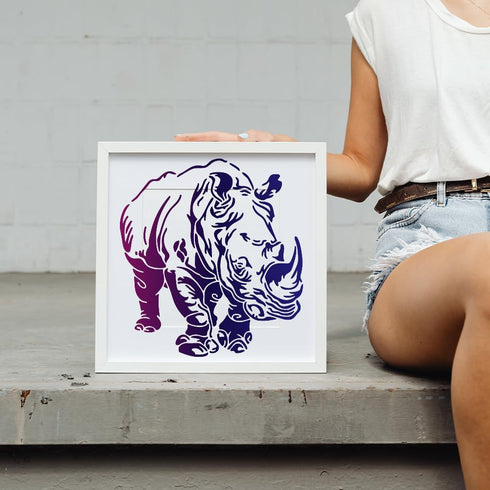 Rhino Stencil 11.8×11.8inch Large Rhino Animals Stencil Reusable Animal Drawing Template with Paint Brush for Art Crafts Canvas Furniture Wall Woo...