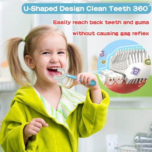 YOTEE U-Shaped Toothbrush Kids 2 PCS - Toddler Toothbrush with Food Grade Soft Silicone Brush Head, Manual Whole Mouth Toothbrush for Kids Age 6-1...