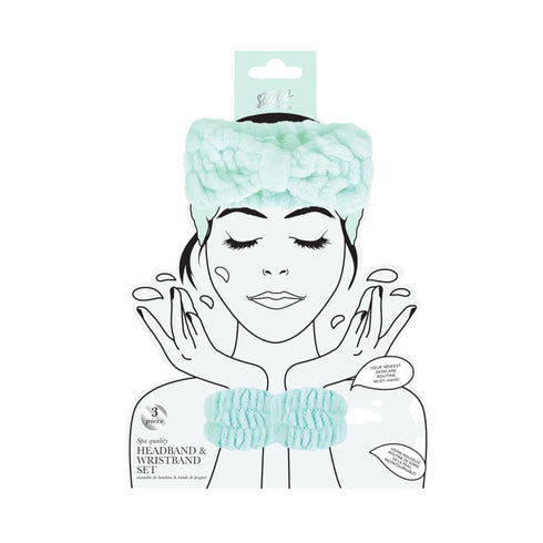 Plush Headband and Wristband Set for Skincare and Makeup Seafoam...