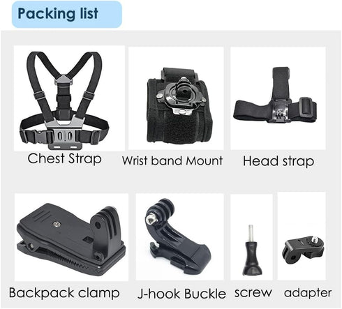 Action Camera Accessory Kit Chest Strap Mount +Head Strap Mount+Wrist Strap+ Backpack Clip Mount for Insta360 X4, X3, One RS, Ace Pro, Ace, GoPro ...
