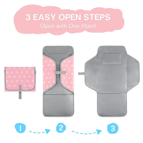 Portable Changing Pad for Baby, Compact Waterproof Diaper Mat with Built-in Cushion, Pink...