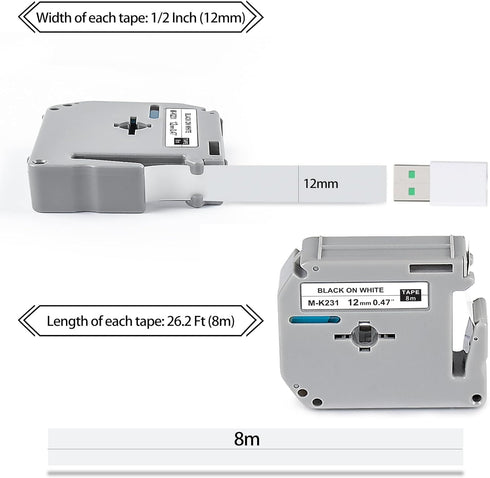5P M-K231 M Tape MK231-731 12mm 1/2 Compatible with Brother M Label Tape 12mm 0.47 White/Color Label Maker M Tape Compatible with Brother PT-80 PT...