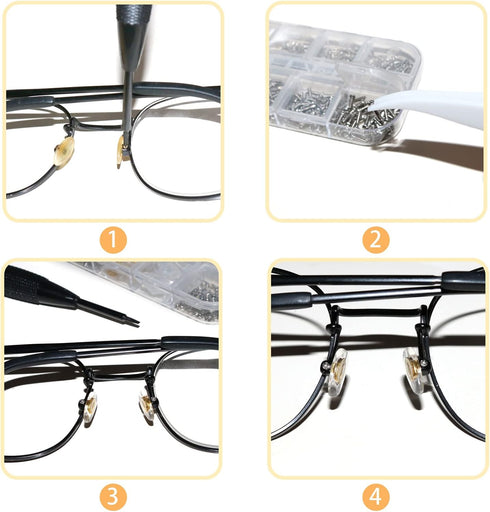 Eyeglass Repair Kit with Glasses Screws - Contains Precision Screwdriver kit and Nose Pads, Cleaning Cloth, Tweezers, Complete Glasses Repair Kit...
