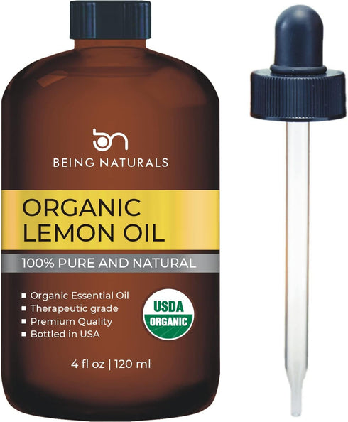 Organic Lemon Essential Oil - Huge 4 FL OZ - 100% Pure & Natural – Premium Natural Oil with Glass Dropper (Lemon Oil)...