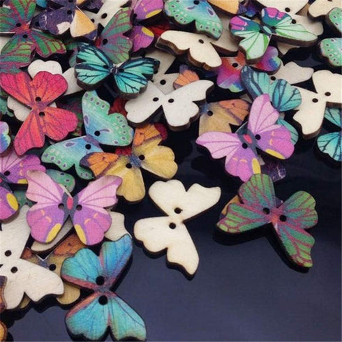AKOAK 50 Pcs Butterfly Wood Button Retro Ancient Ways Manual Special Butterfly Button Dazzle Color Adornment Button Dress Acts The Role of Article...