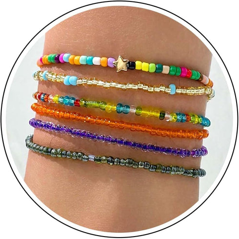 Boho Beaded Ankle Bracelets Handmade Multicolor Seed Bead Anklets Adjustable Stretch Heart Ankle Chain Beach Waterproof Anklet African Foot Jewelr...