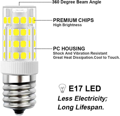 E17 LED Bulb, Stovetop Light, Appliance Bulb Under Microwave Oven, Non-Dimmable, 4W Daylight White 6000K, 110V-130V, 2-Pack...