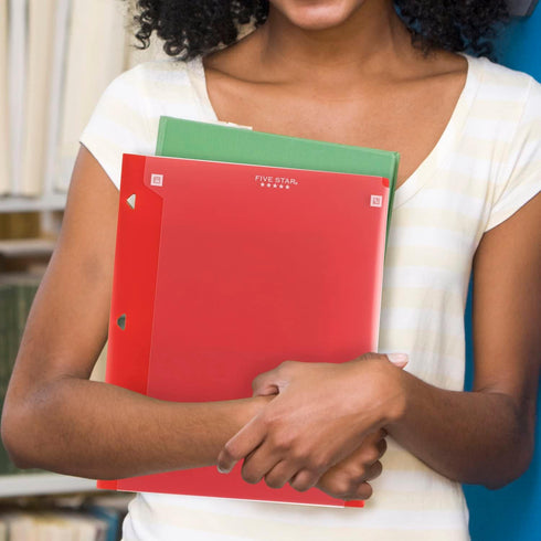 Five Star Pocket Folder + Study App, 4 Pack, 2 Pocket Folder, Customizable Cover, Fits 3 Ring Binder, Black, Pacific Blue, Fire Red, Forest Green ...