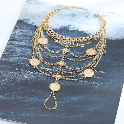 Olbye Silver Barefoot Sandals Foot Chain Jewelry Coin Anklet Bracelet for Women and Girls Beach Wedding Foot Jewelry Pack of 2...